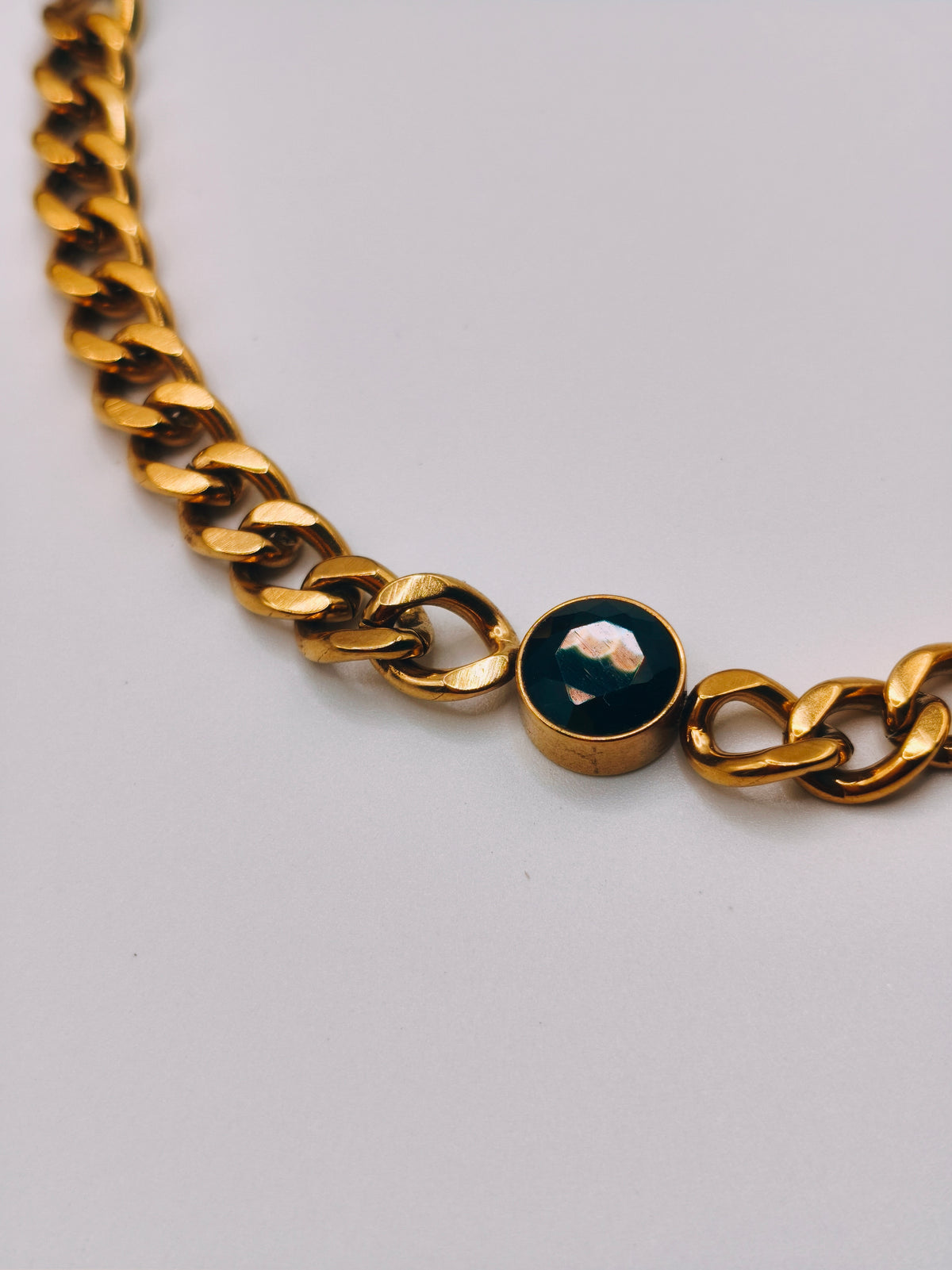 Bracelet Grosses Mailles Pierre Noire