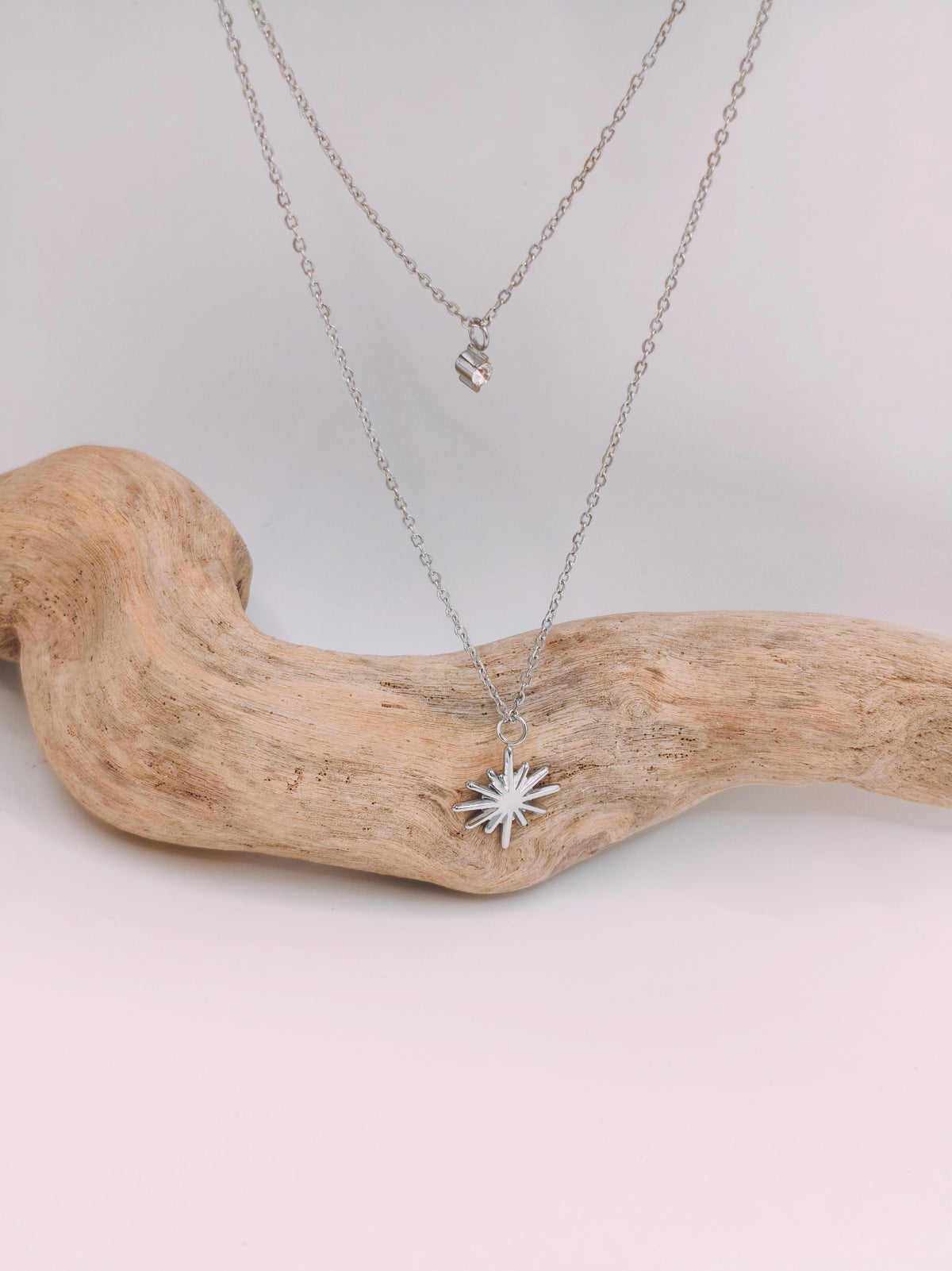 Collier Double Etoile Strass Argenté