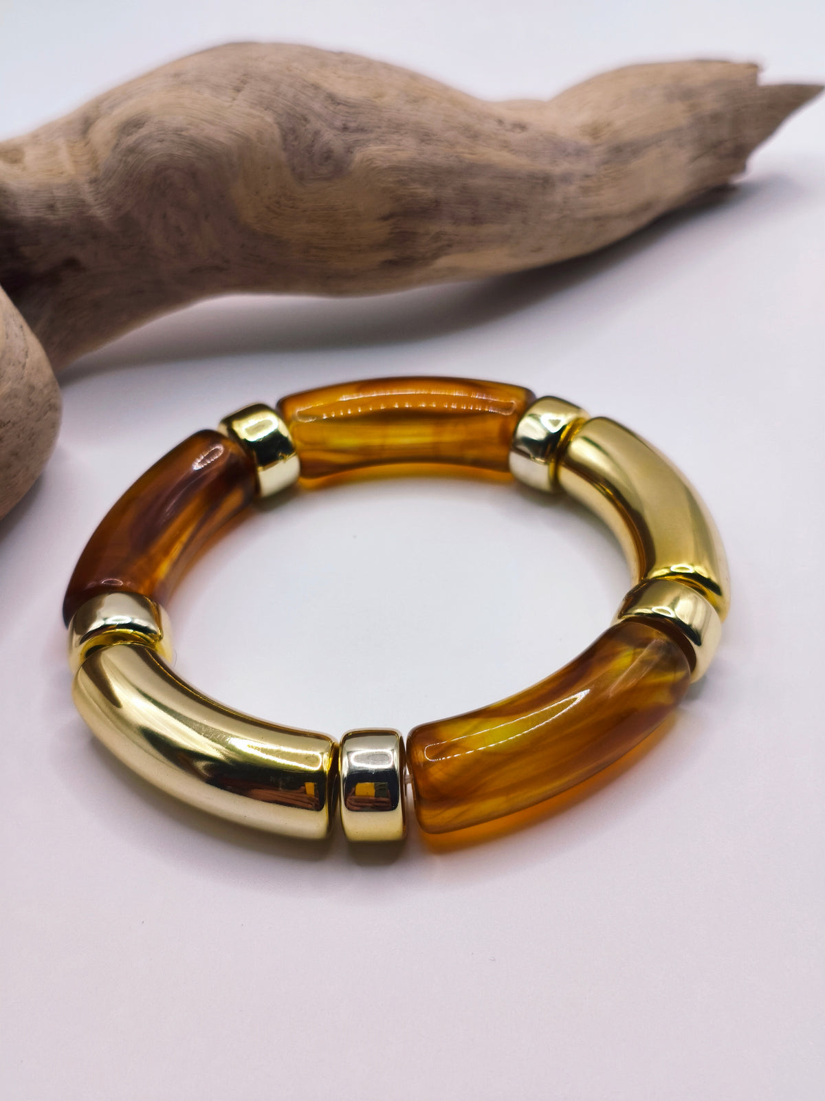 Bracelet Elastique Ambre et Doré
