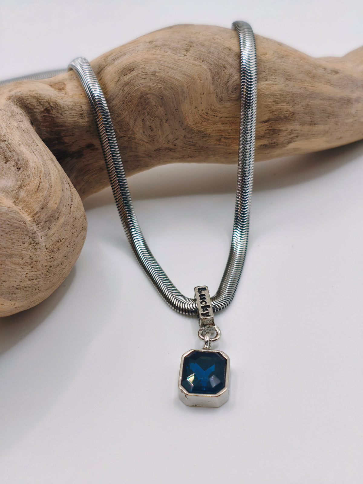 Collier Maille Serpent Argenté Bleu