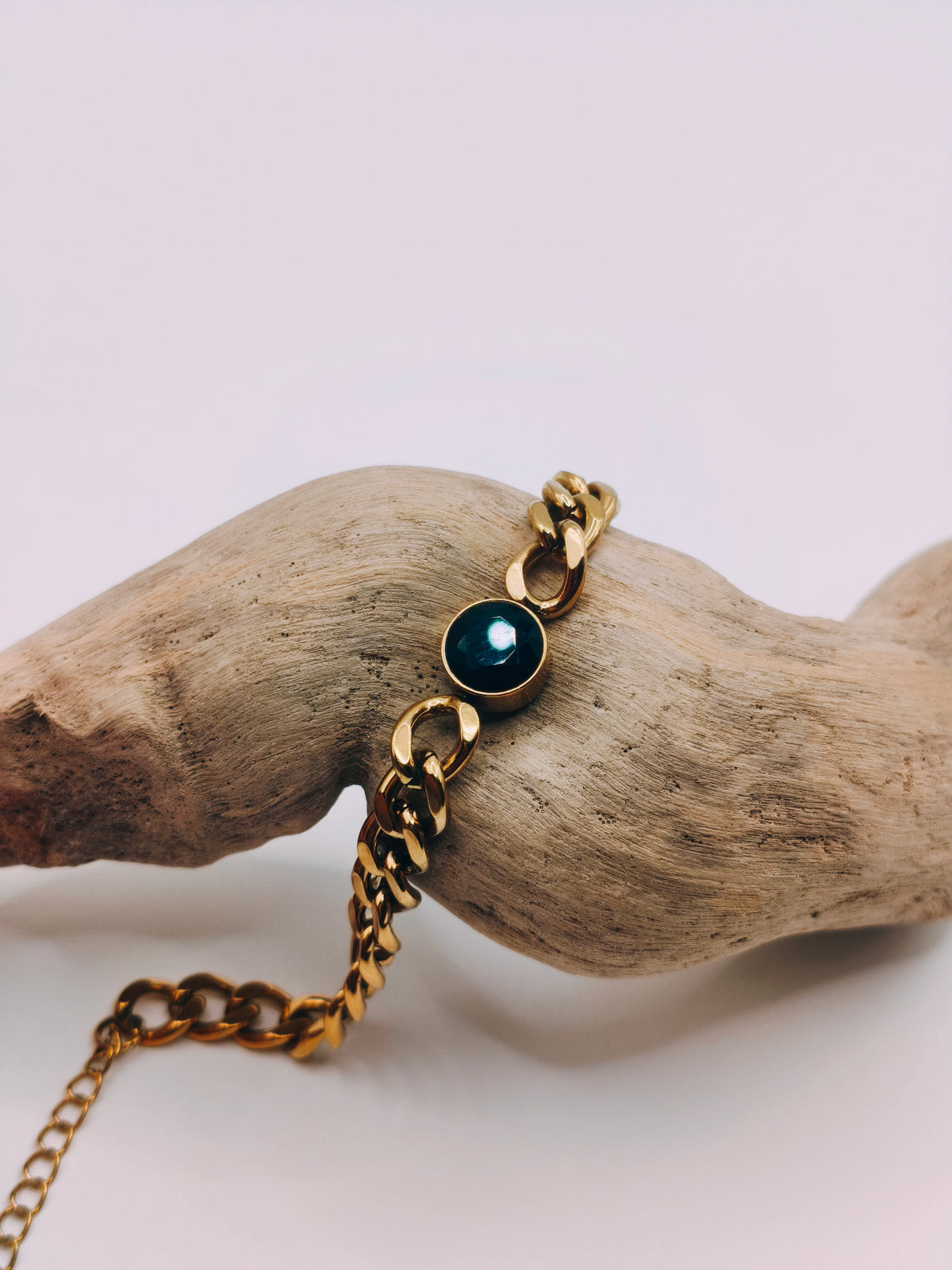 Bracelet Grosses Mailles Pierre Noire