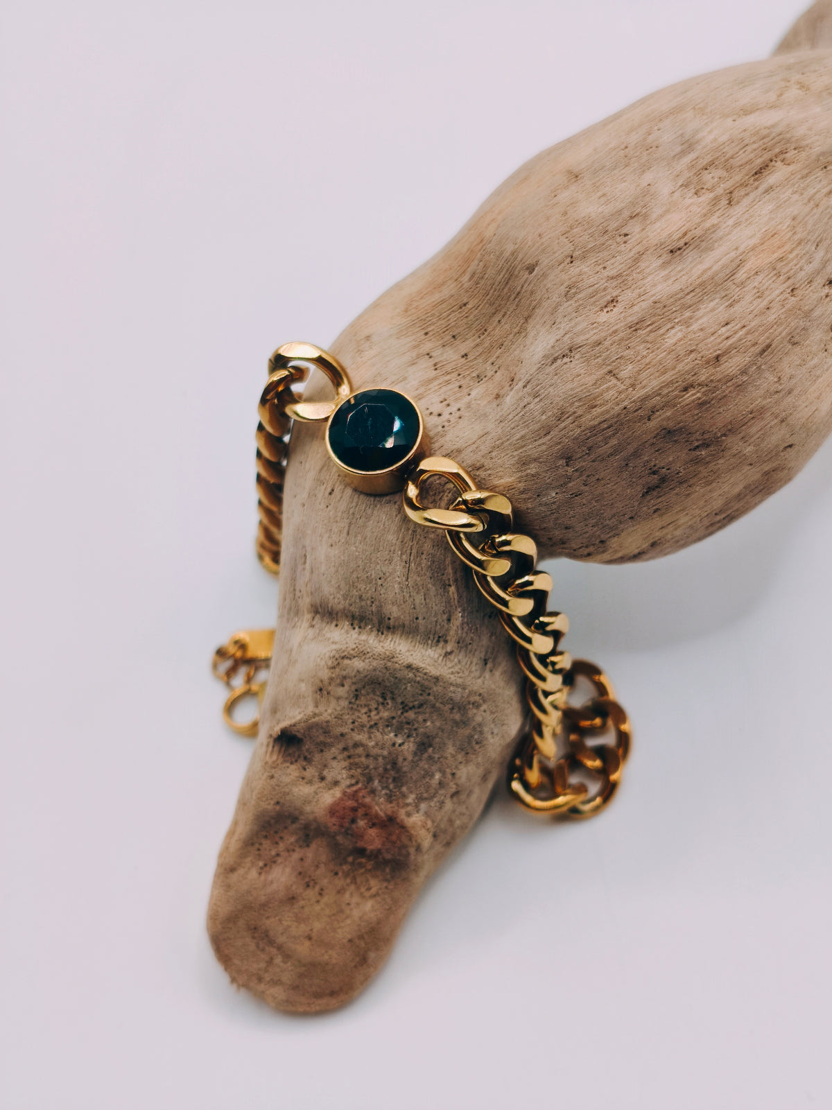 Bracelet Grosses Mailles Pierre Noire