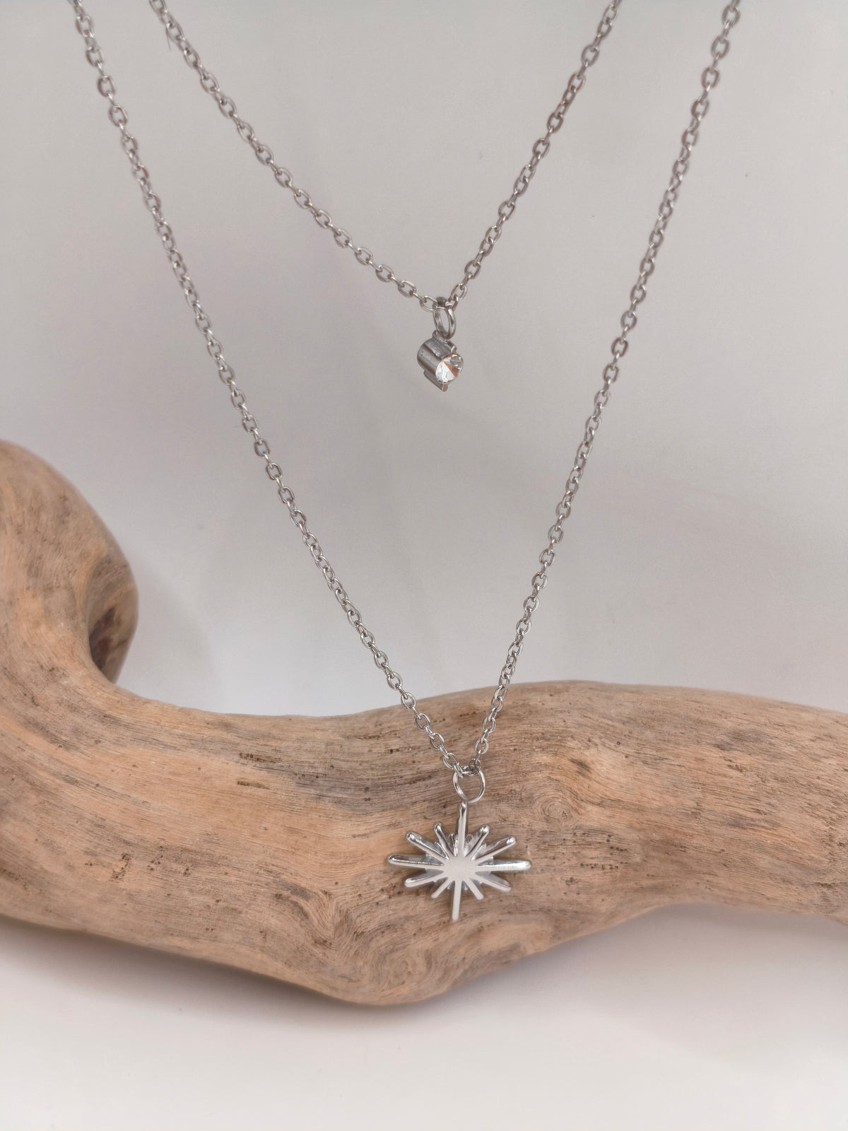 Collier Double Etoile Strass Argenté