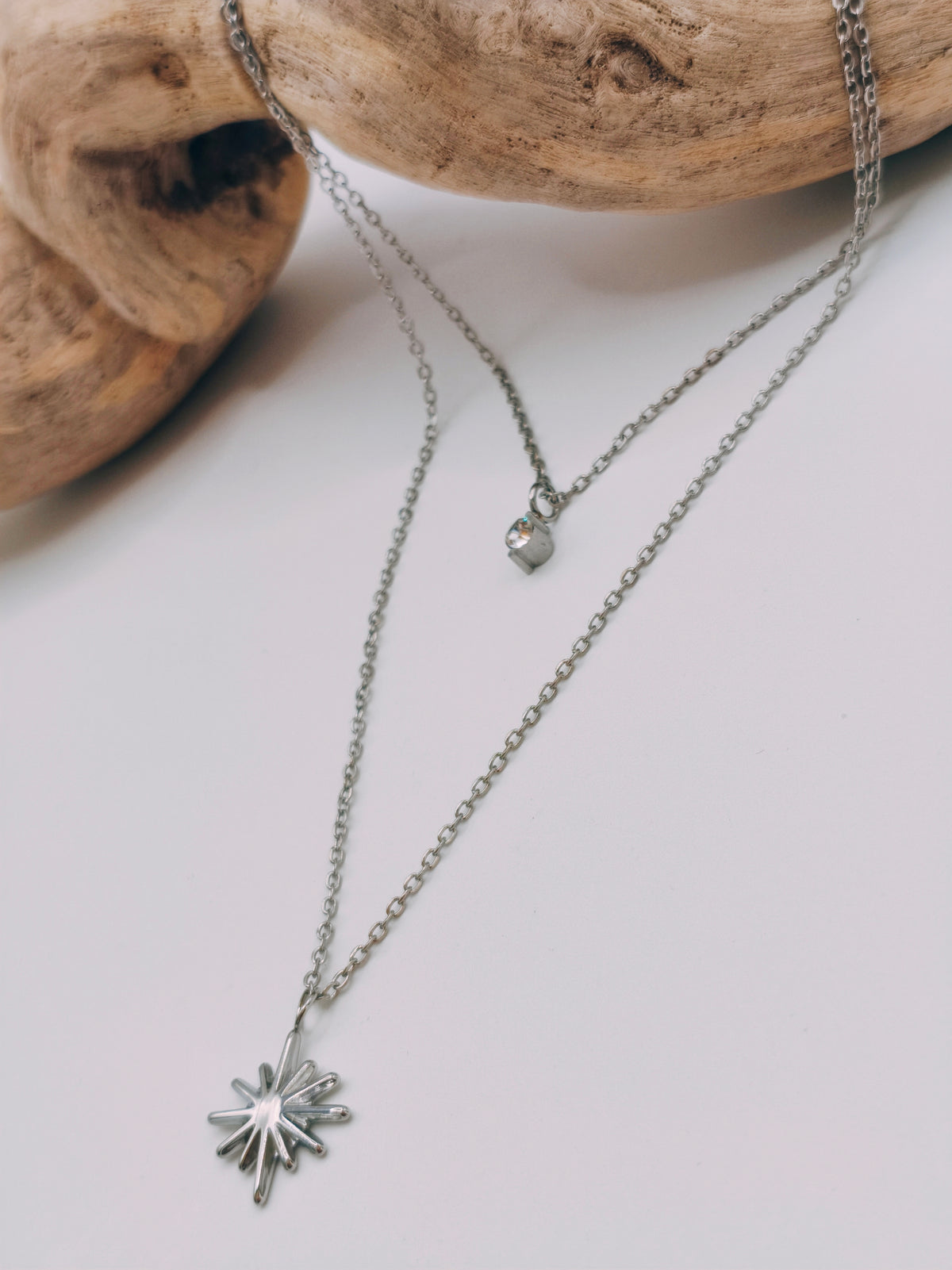 Collier Double Etoile Strass Argenté