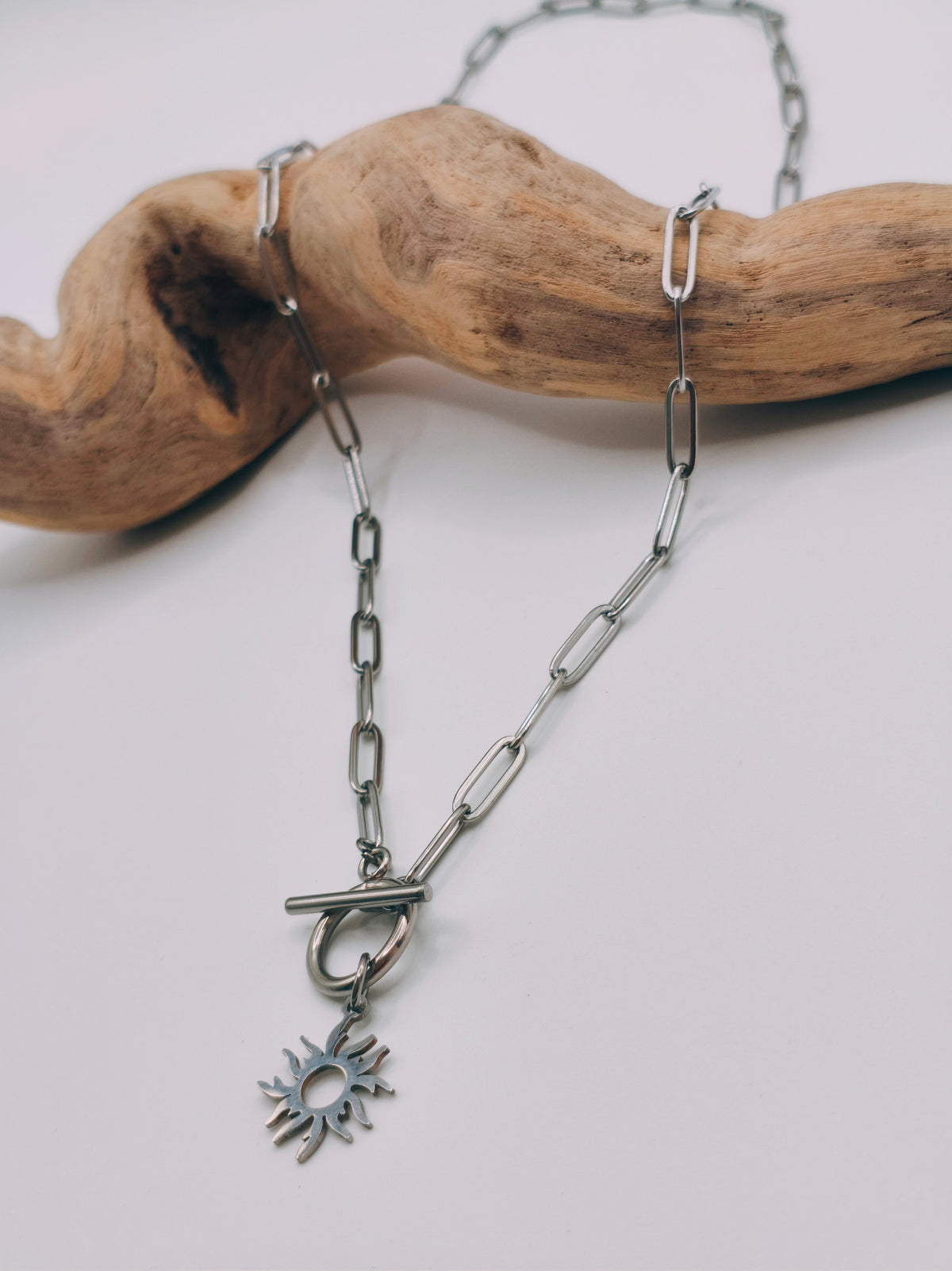 Collier Grosse Chaîne Soleil Argenté