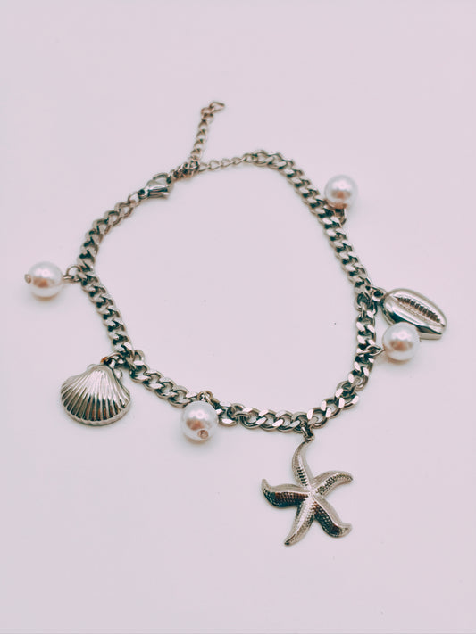Bracelet Charmes Coquillage Blanc Argenté