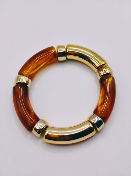 Bracelet Elastique Ambre et Doré