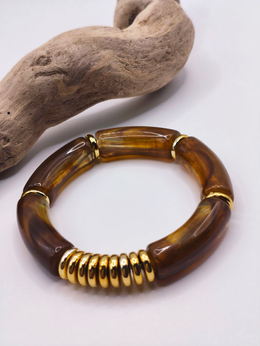 Bracelet Elastique Ambre avec anneaux dorés