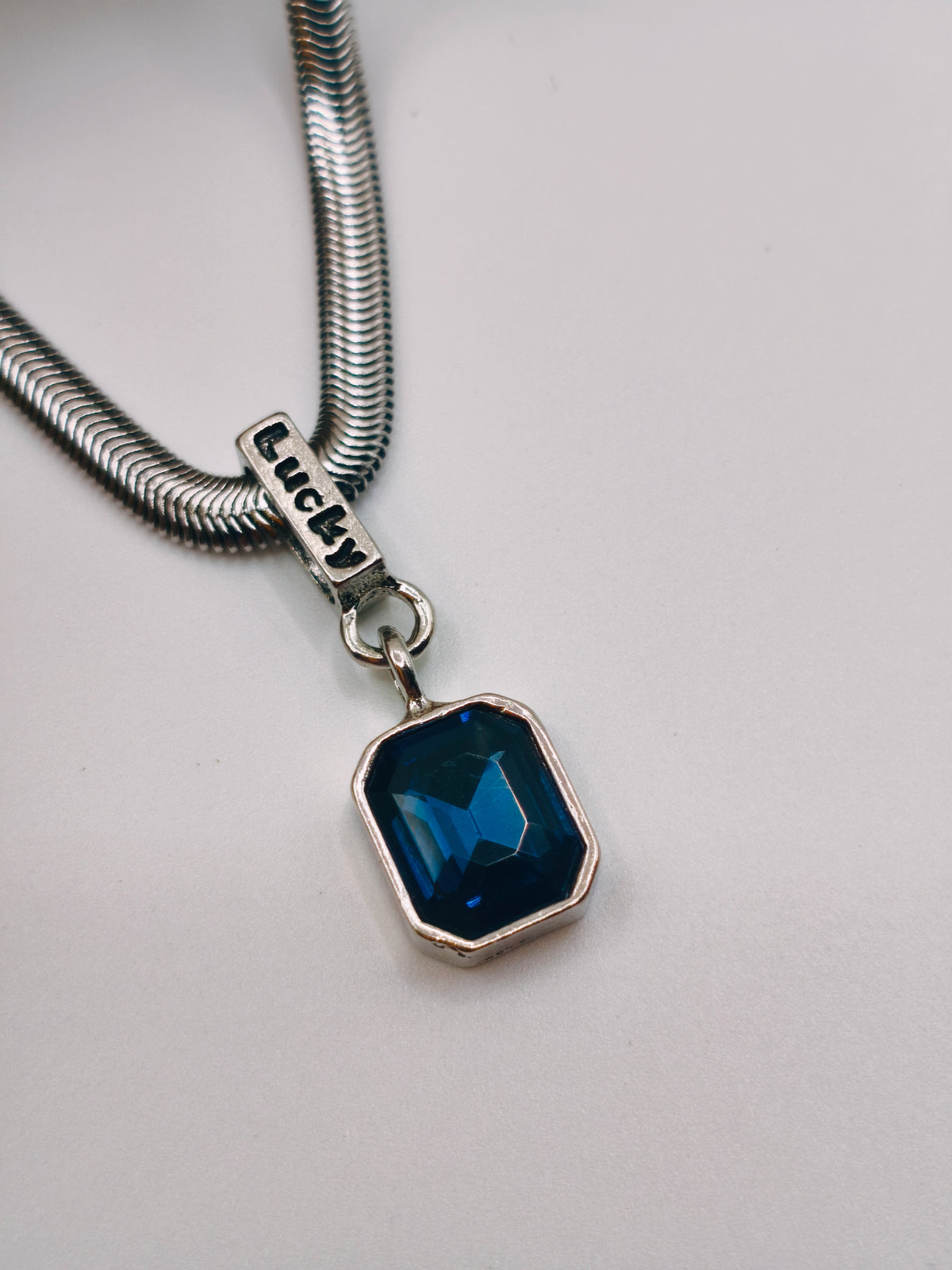 Collier Maille Serpent Argenté Bleu