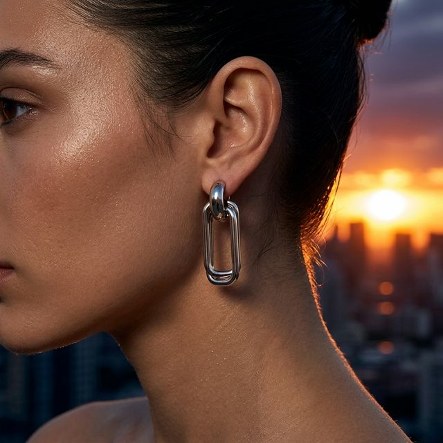 Boucles d'Oreilles Rectangles Argentées