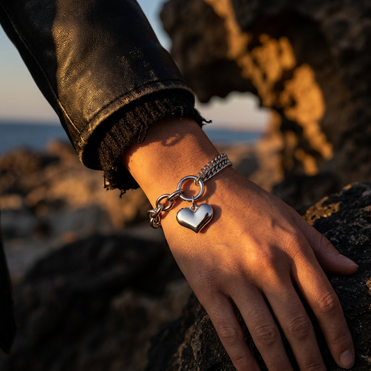 Bracelet Charme Gros Cœur Argenté